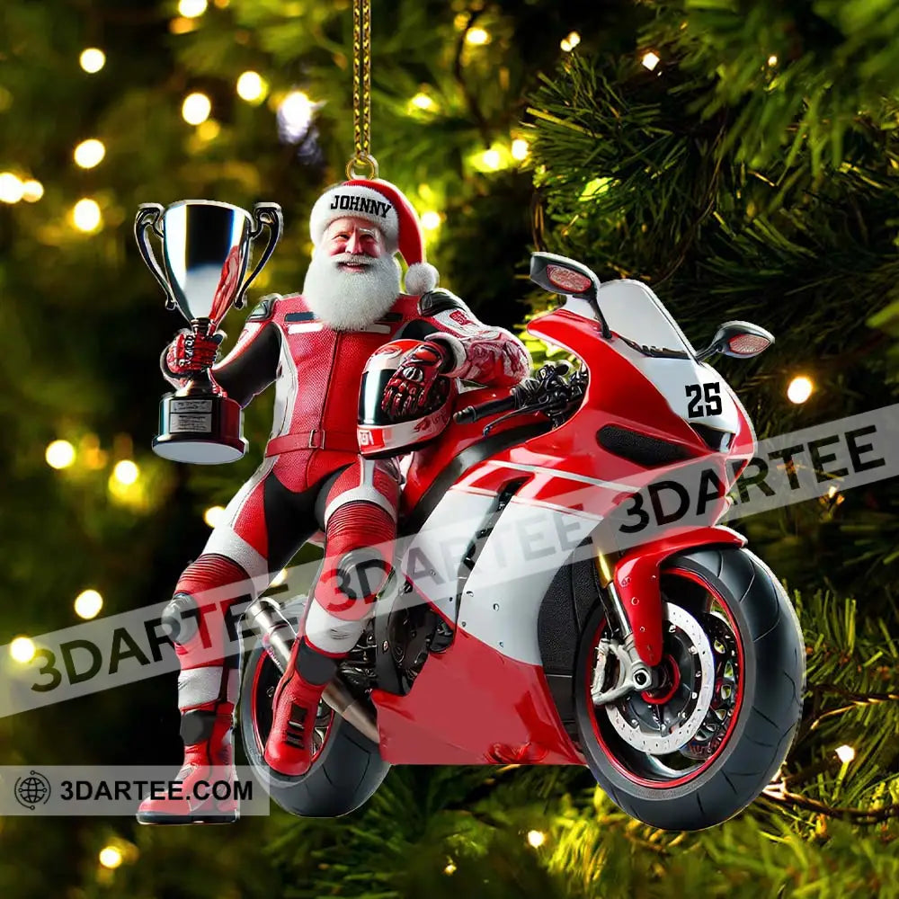 Custom Name And Number Santa Motorbike Ornament Christmas Gift