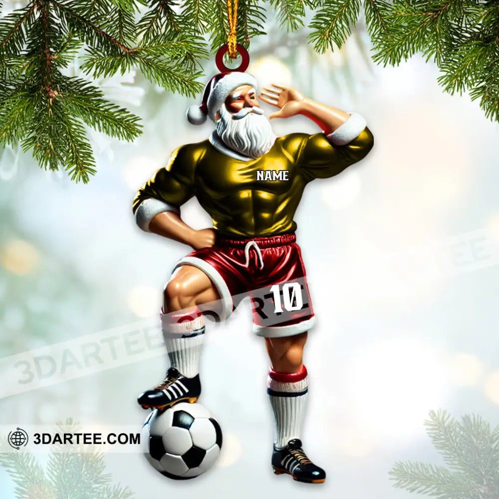 Custom Name And Number Santa Soccer Ornament Christmas Gift Decoration