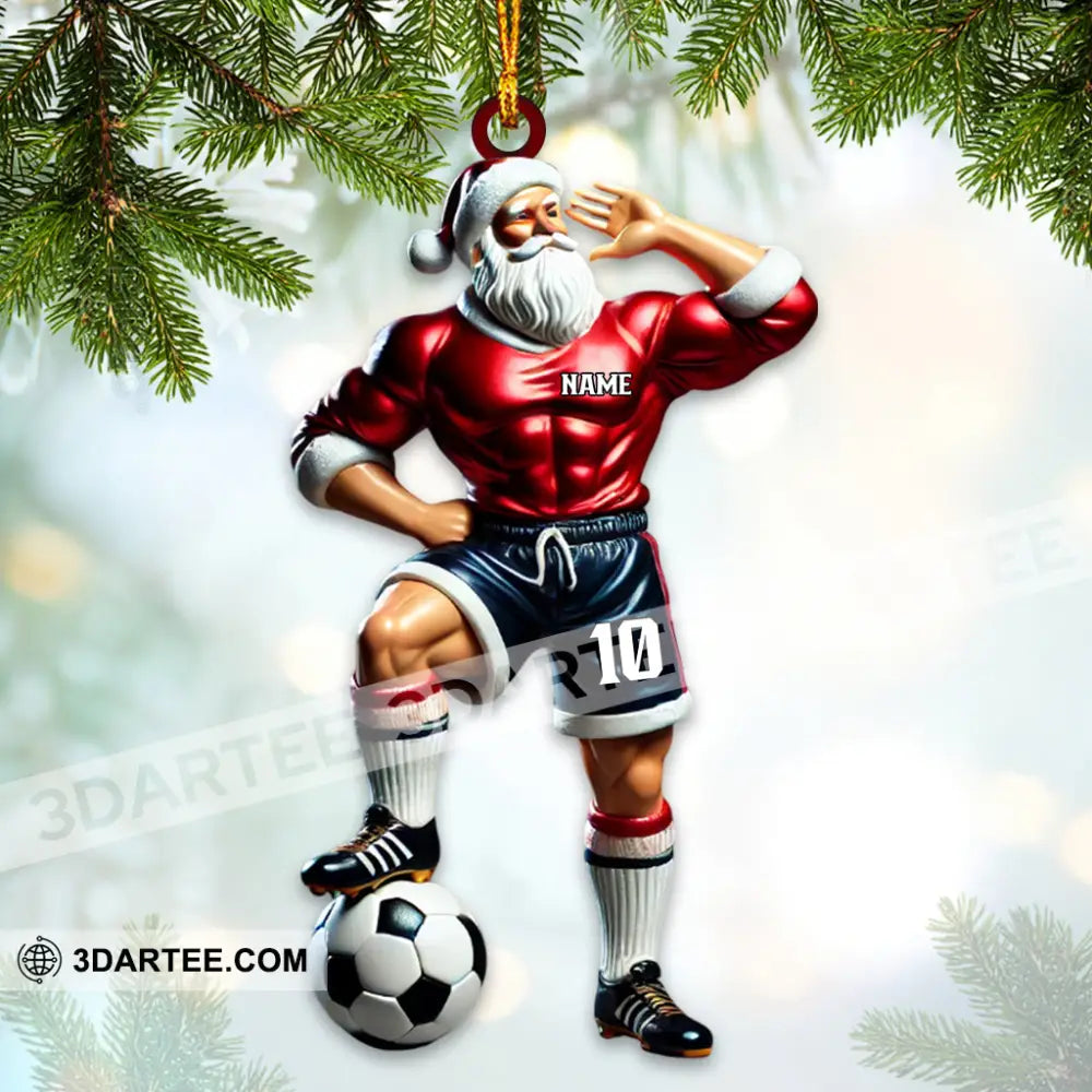 Custom Name And Number Santa Soccer Ornament Christmas Gift Decoration 3.54’’ / 1