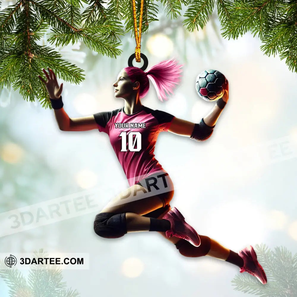 Custom Name And Number Woman Handball Ornament Christmas Gift Decoration 3.54’’ / 1