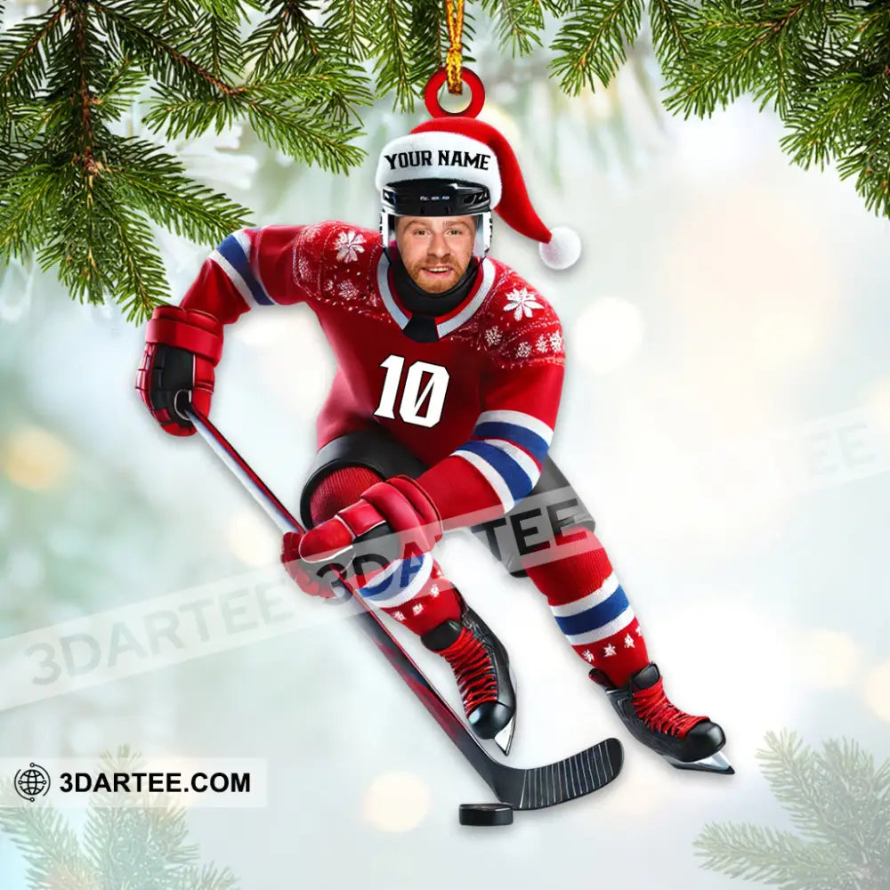 Custom Name And Photo Ice Hockey Ornament Lover Christmas Gift 3.54’’ / 1