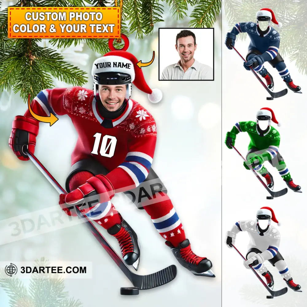 Custom Name And Photo Ice Hockey Ornament Lover Christmas Gift