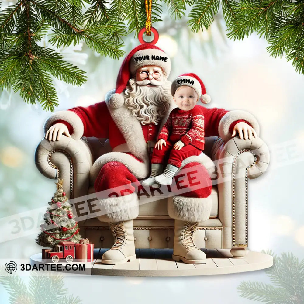 Custom Name And Photo Santa Ornament Baby Christmas 3.54’’ / 1