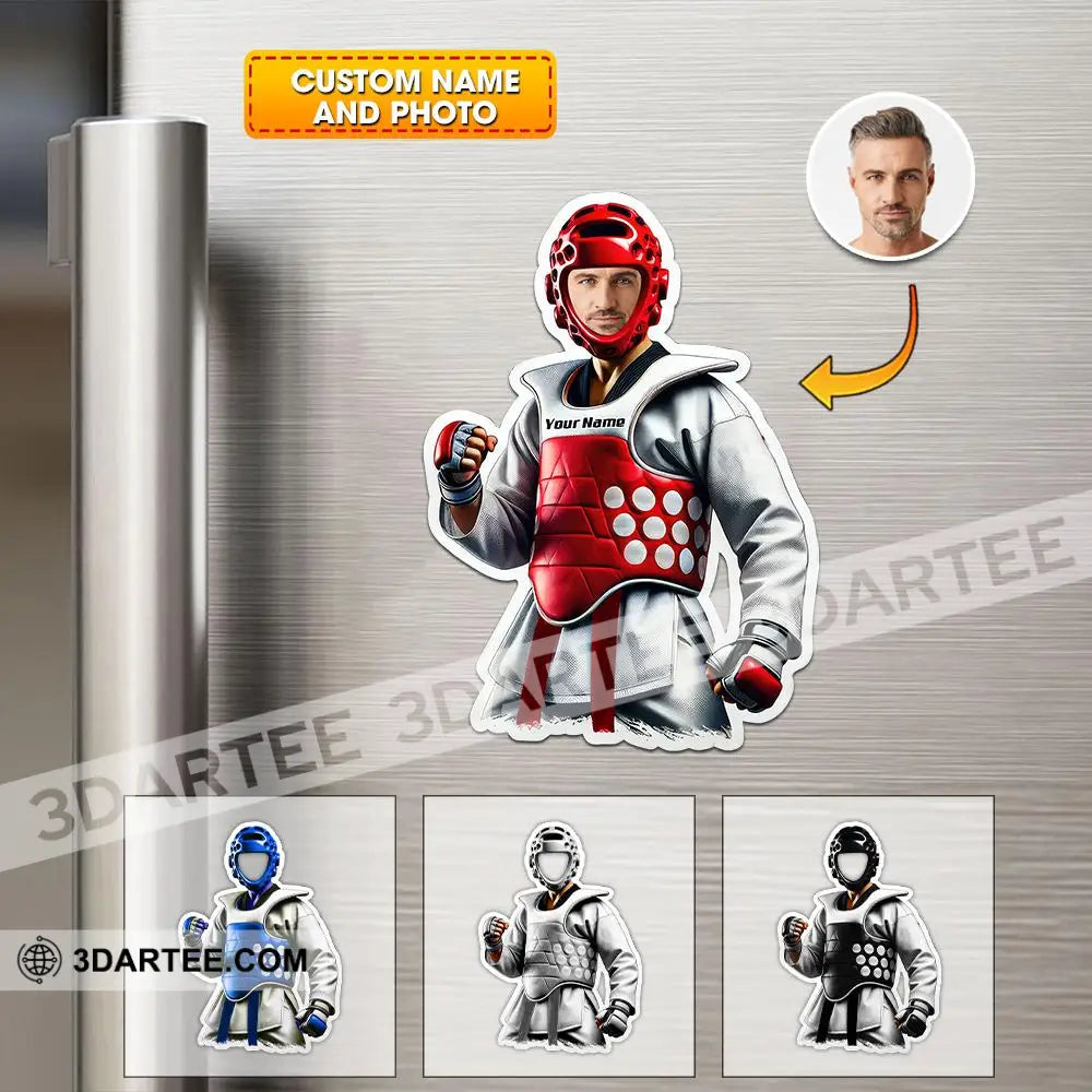 Custom Name And Photo Taekwondo Fridge Magnet Gift For Lover 3.54’’ / 1 Piece