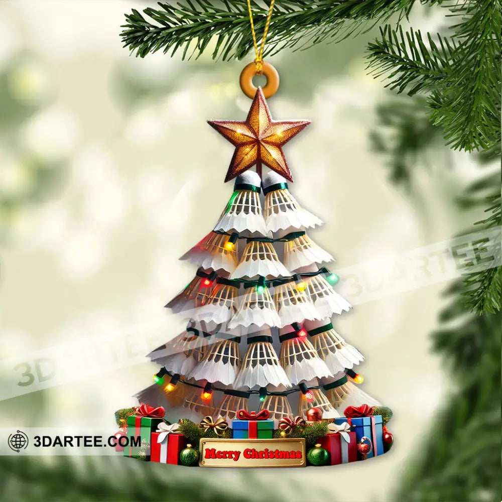 Custom Name Badminton Christmas Tree Ornament Lover Gift 3.54’’ / 1