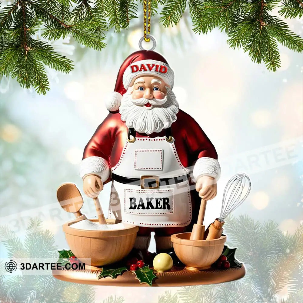 Custom Name Baking Santa Ornament Christmas Gift For Baker 3.54’’ / 1