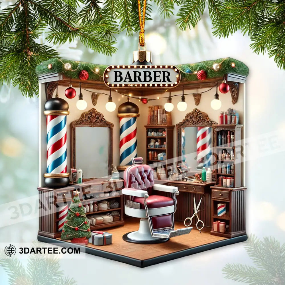 Custom Name Barber Ornament Shop Christmas Decoration 3.54’’ / 1