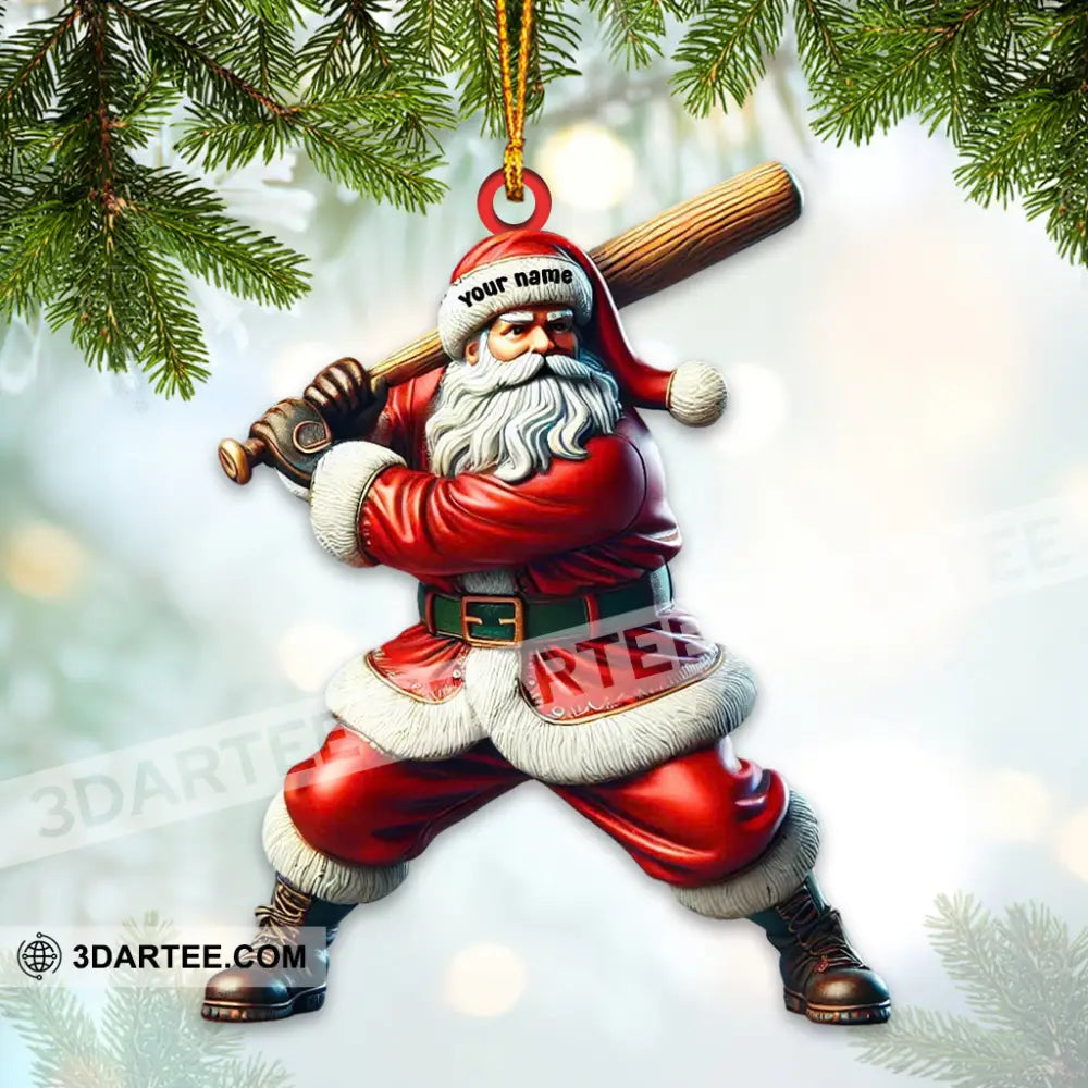 Custom Name Baseball Santa Ornament Christmas Gift 3.54’’ / 1