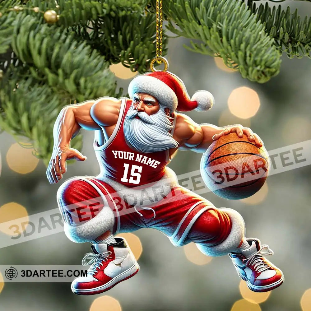 Custom Name Basketball Santa Ornament Lover Christmas Gift 3.54’’ / 1