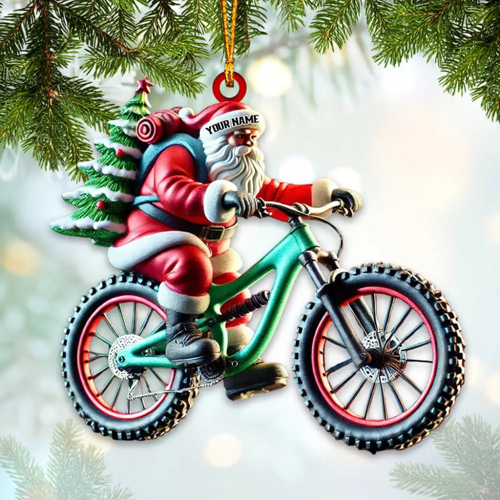 Custom Name Bicycle Santa Ornament Christmas Gift 3.54’’ / 1