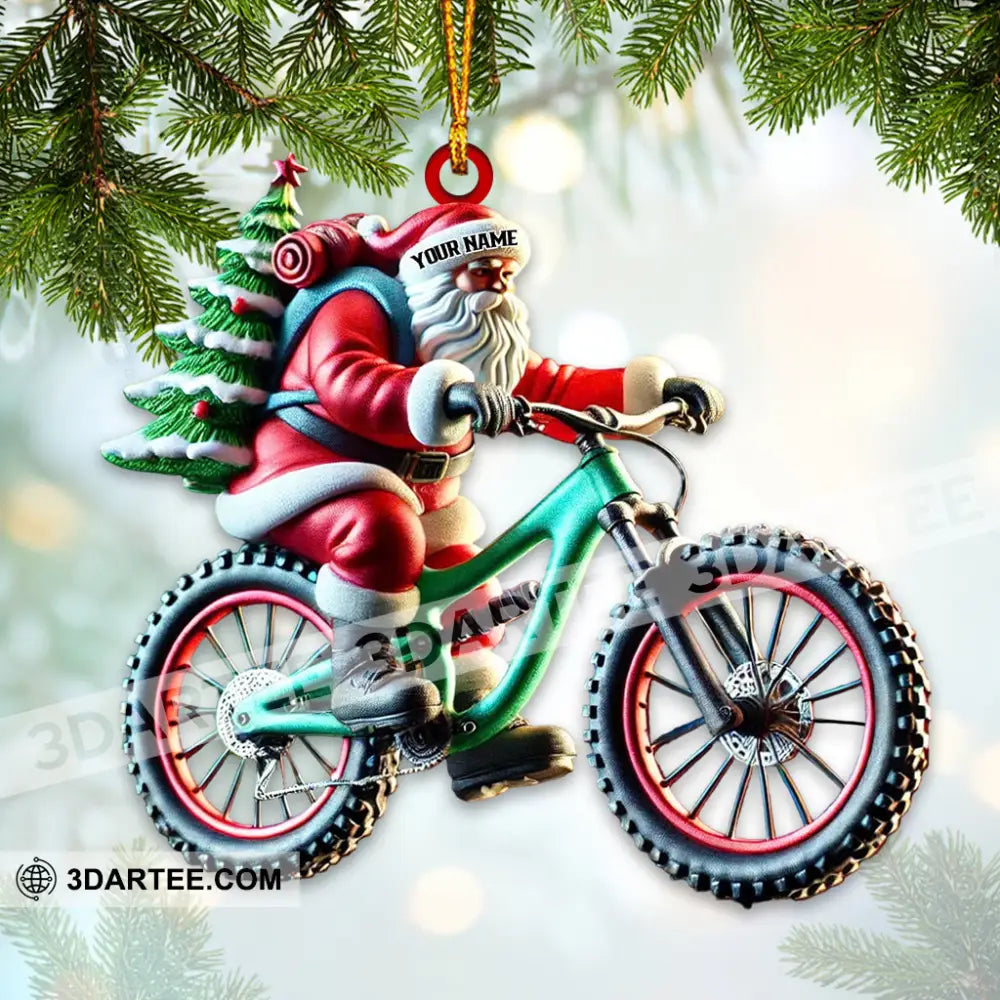 Custom Name Bicycle Santa Ornament Christmas Gift 3.54’’ / 1