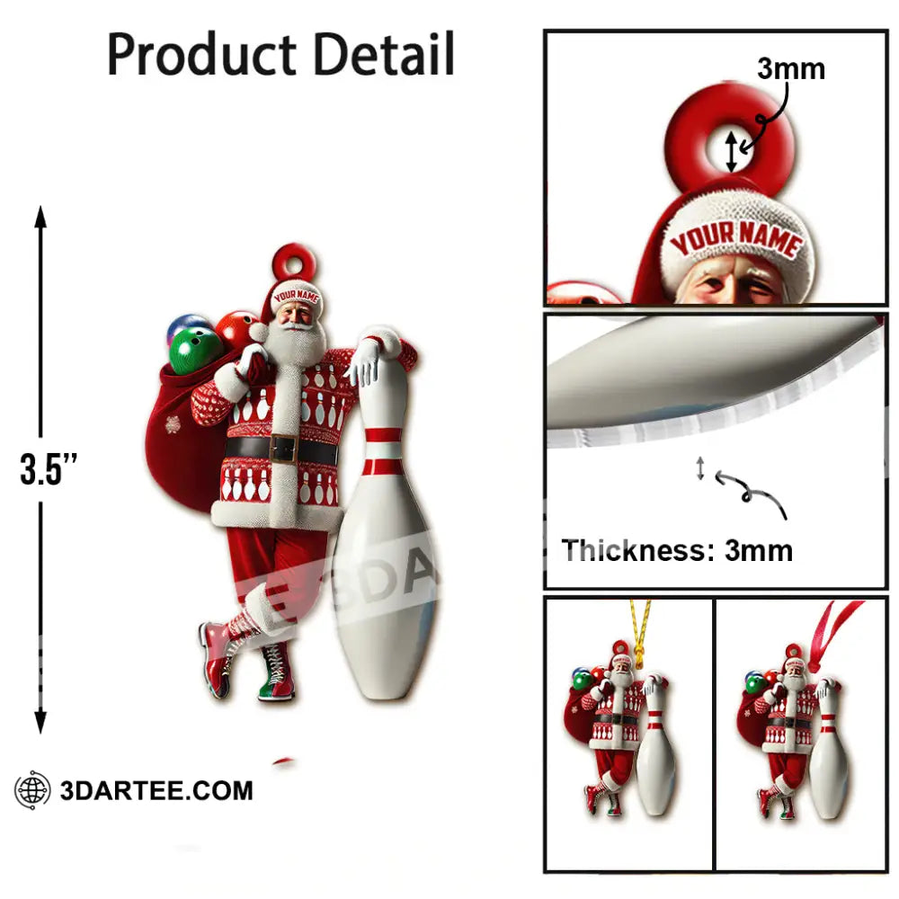 Custom Name Bowling Santa Ornament Lover Christmas Gift