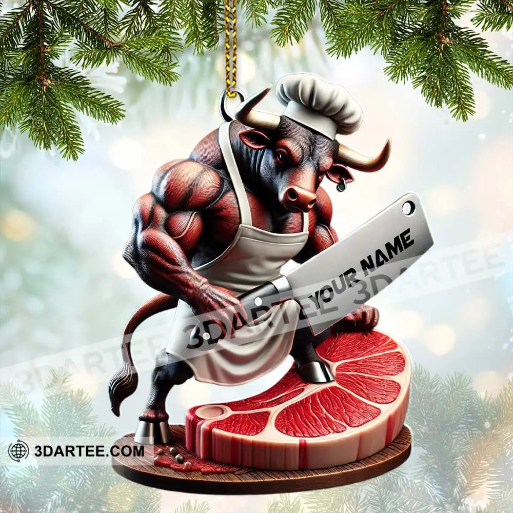 Custom Name Butcher Ornament Shop Christmas Gift Decoration 3.54’’ / 1