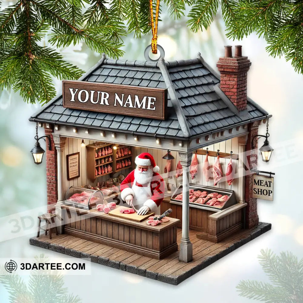 Custom Name Butcher Santa Ornament Shop Christmas Decoration 3.54’’ / 1