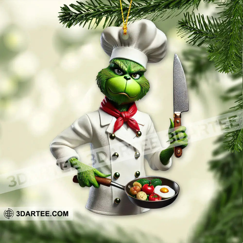 Custom Name Chef Grinch Ornament Christmas Gift For Cooking Lover 3.54’’ / 1