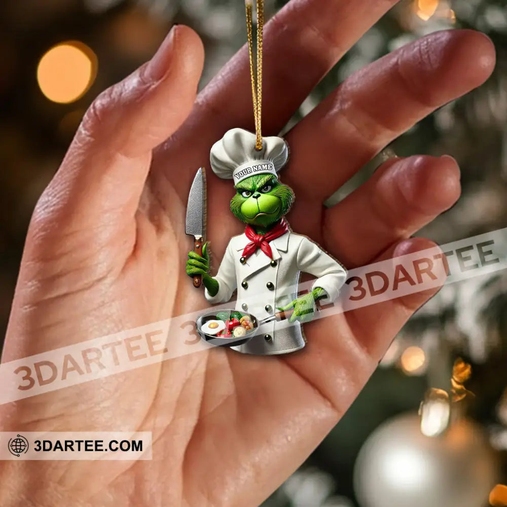 Custom Name Chef Grinch Ornament Christmas Gift For Cooking Lover