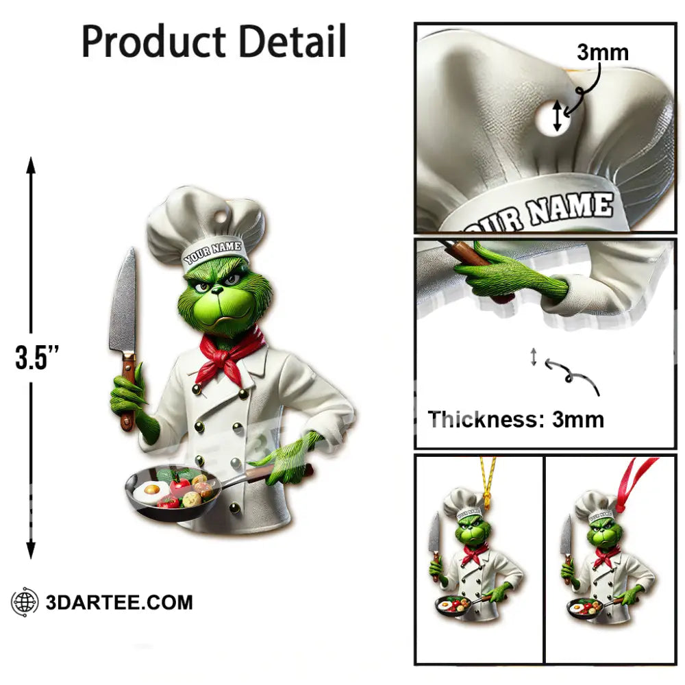 Custom Name Chef Grinch Ornament Christmas Gift For Cooking Lover