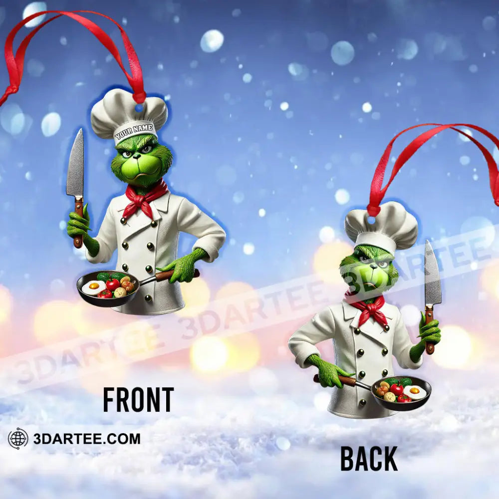 Custom Name Chef Grinch Ornament Christmas Gift For Cooking Lover