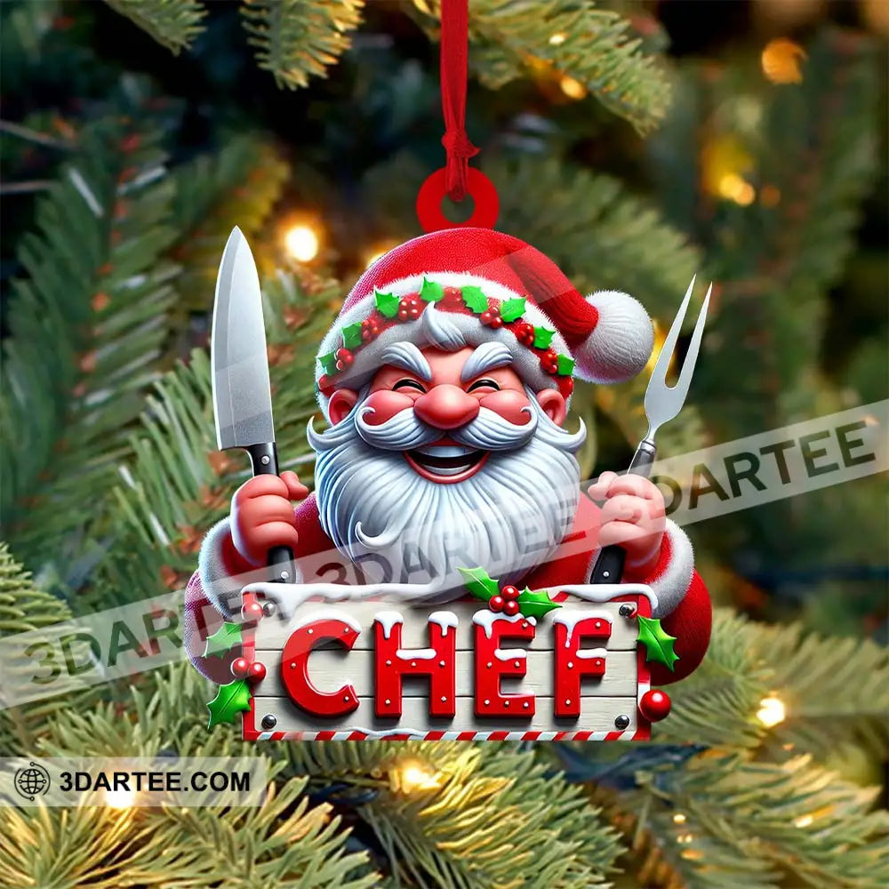 Custom Name Chef Ornament Santa Gift For Cooking Lover 3.54’’ / 1