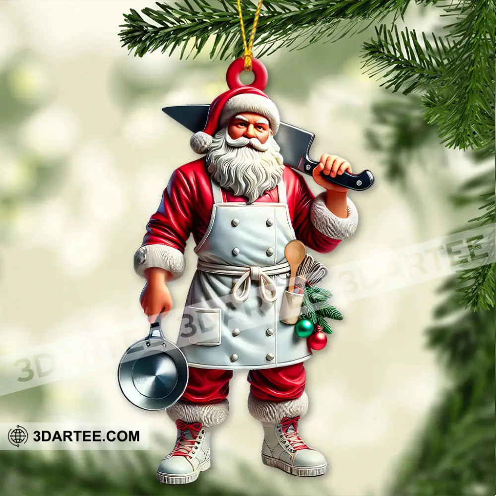 Custom Name Chef Santa Ornament Christmas Gift For Cooking Lover