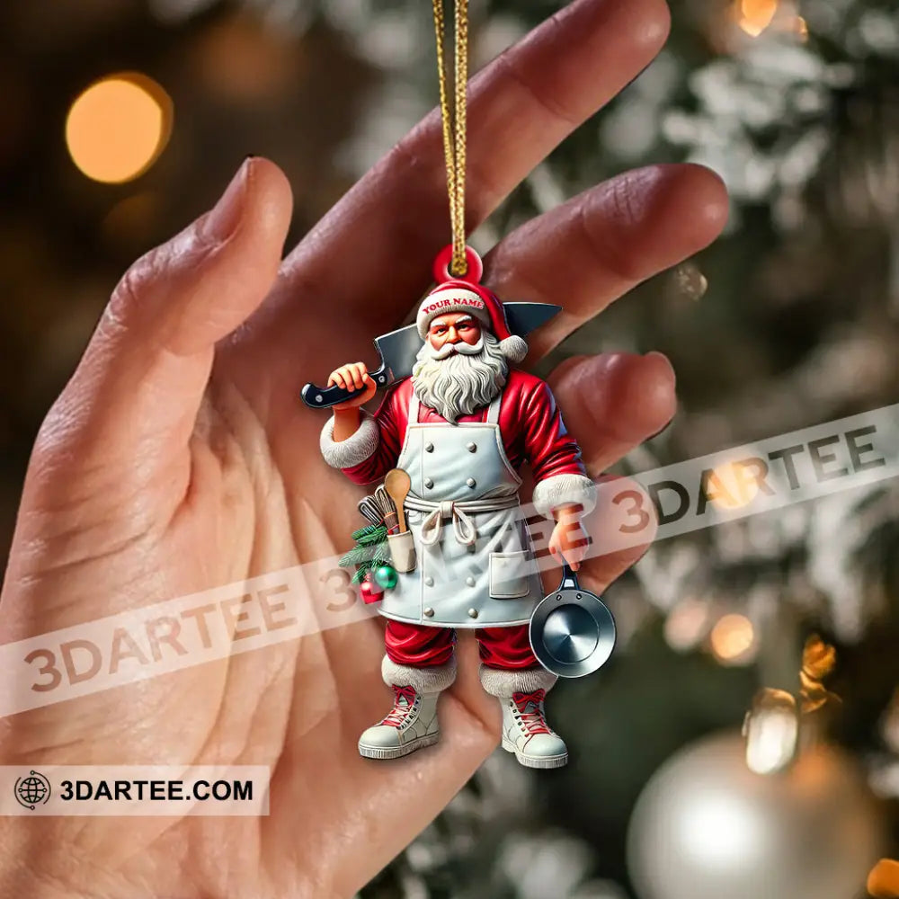 Custom Name Chef Santa Ornament Christmas Gift For Cooking Lover