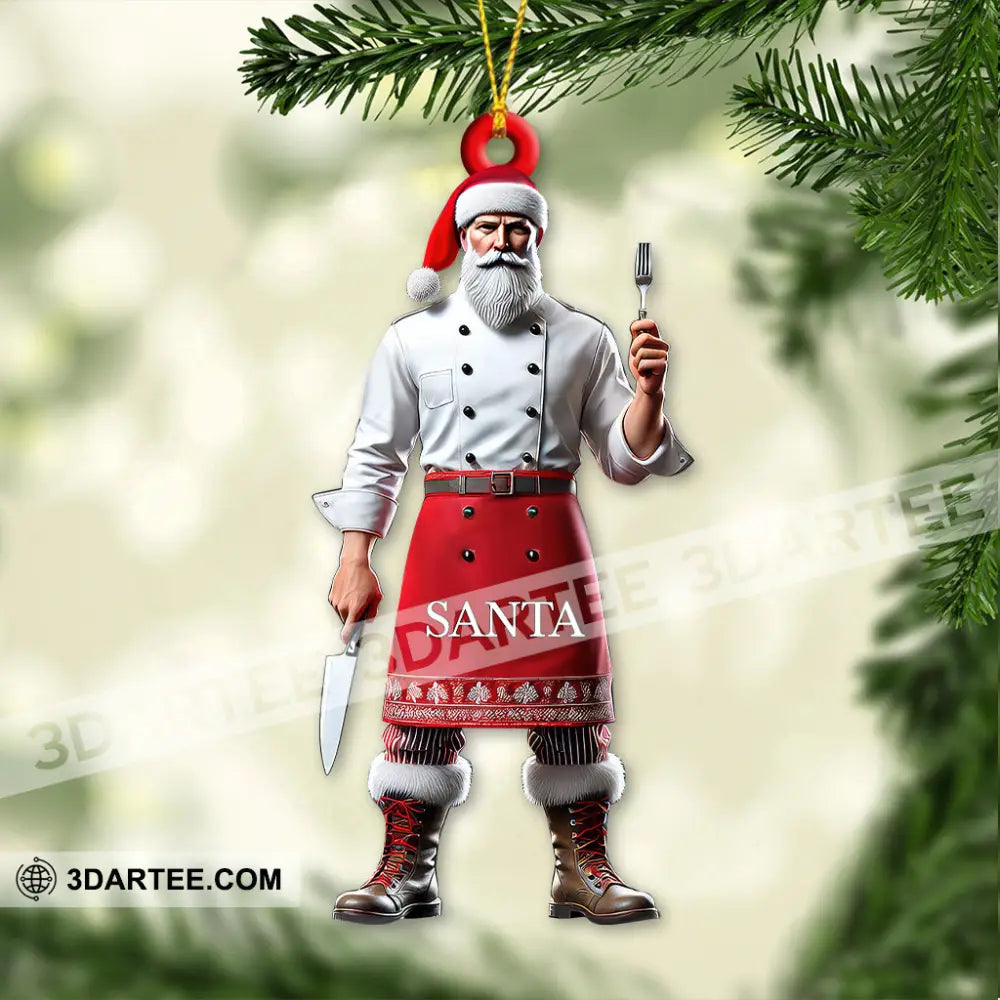 Custom Name Chef Santa Ornament Christmas Gift For Cooking Lover 3.54’’ / 1