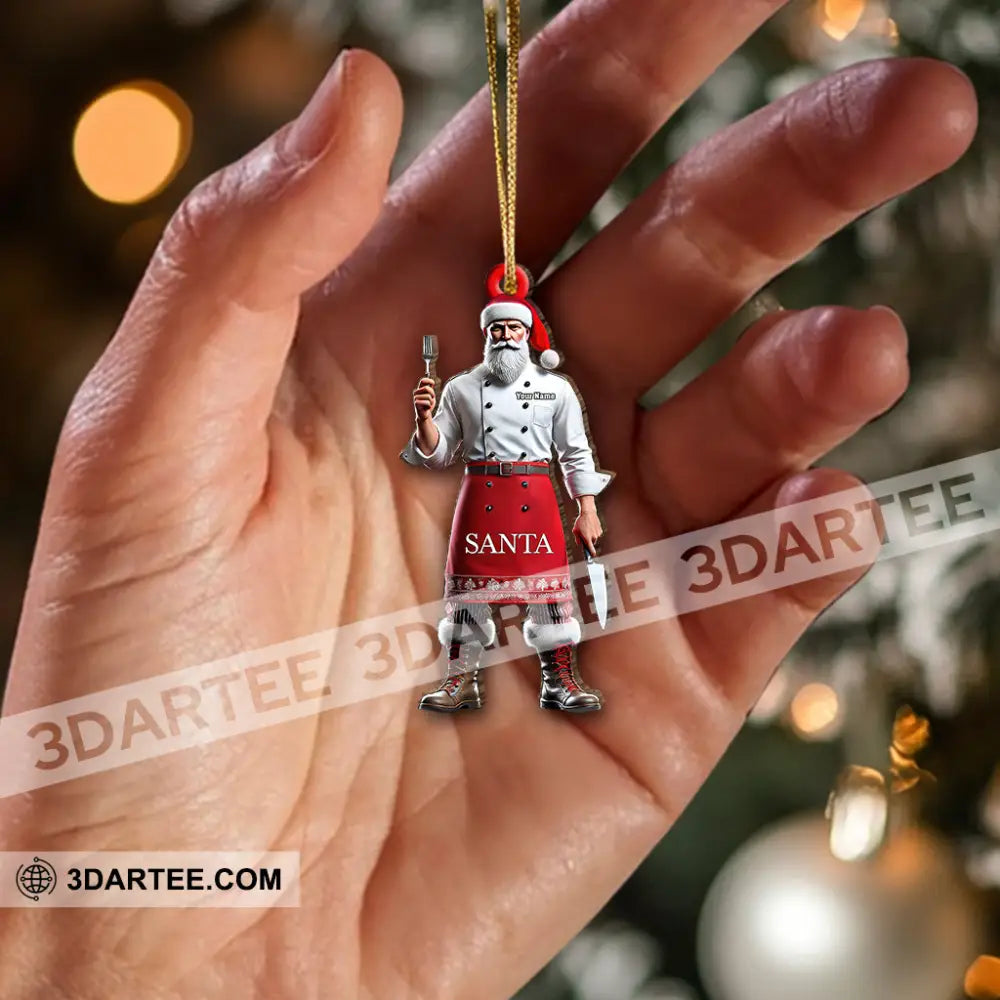 Custom Name Chef Santa Ornament Christmas Gift For Cooking Lover