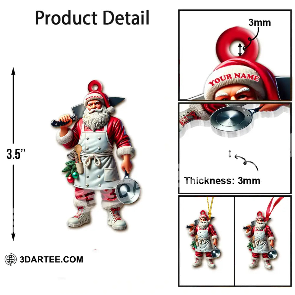 Custom Name Chef Santa Ornament Christmas Gift For Cooking Lover