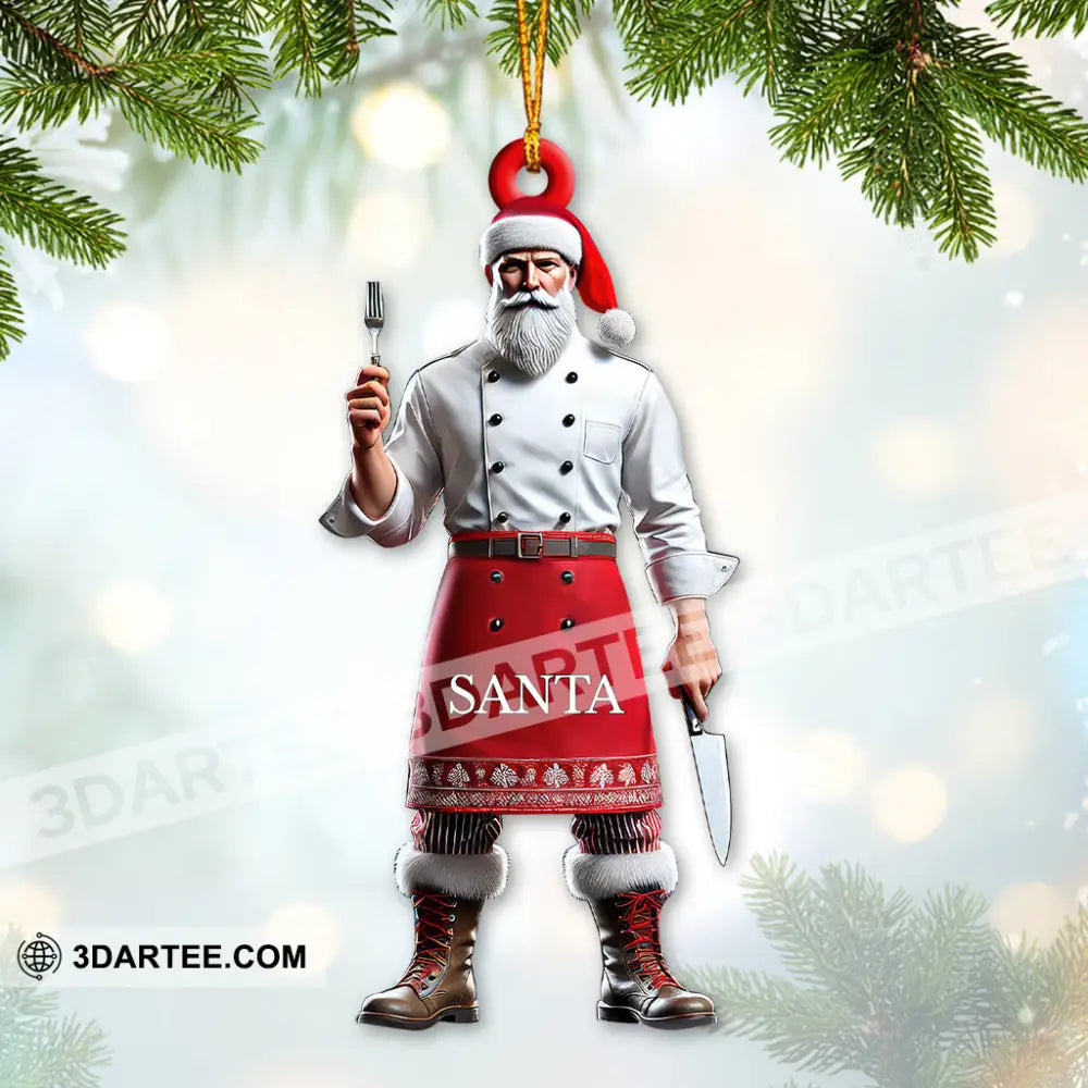 Custom Name Chef Santa Ornament Christmas Gift For Cooking Lover