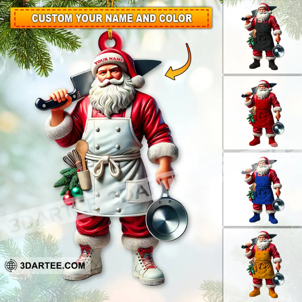 Custom Name Chef Santa Ornament Christmas Gift For Cooking Lover