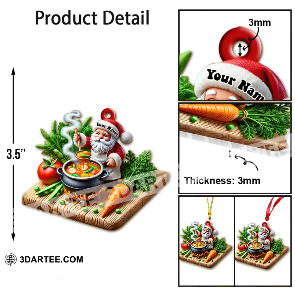 Custom Name Chef Santa Ornament Christmas Gift For Cooking Lover