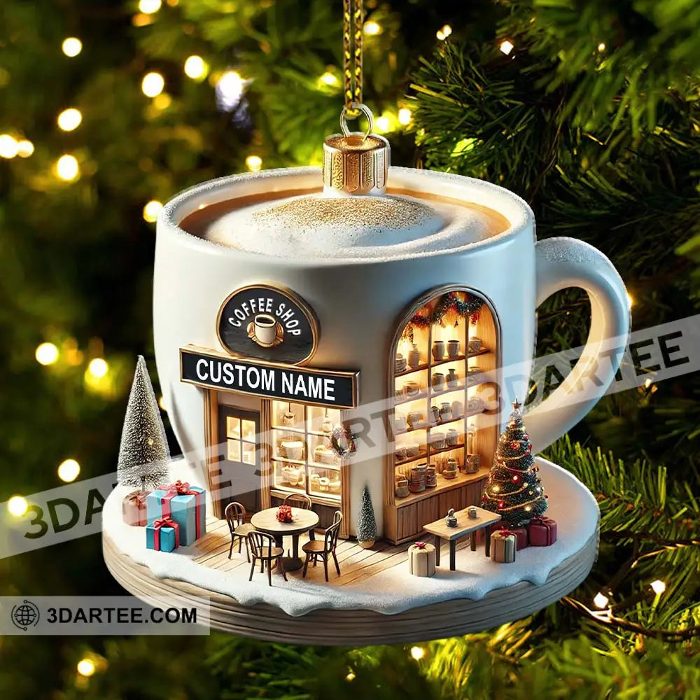 Custom Name Coffee Shop Ornament Christmas Decoration For