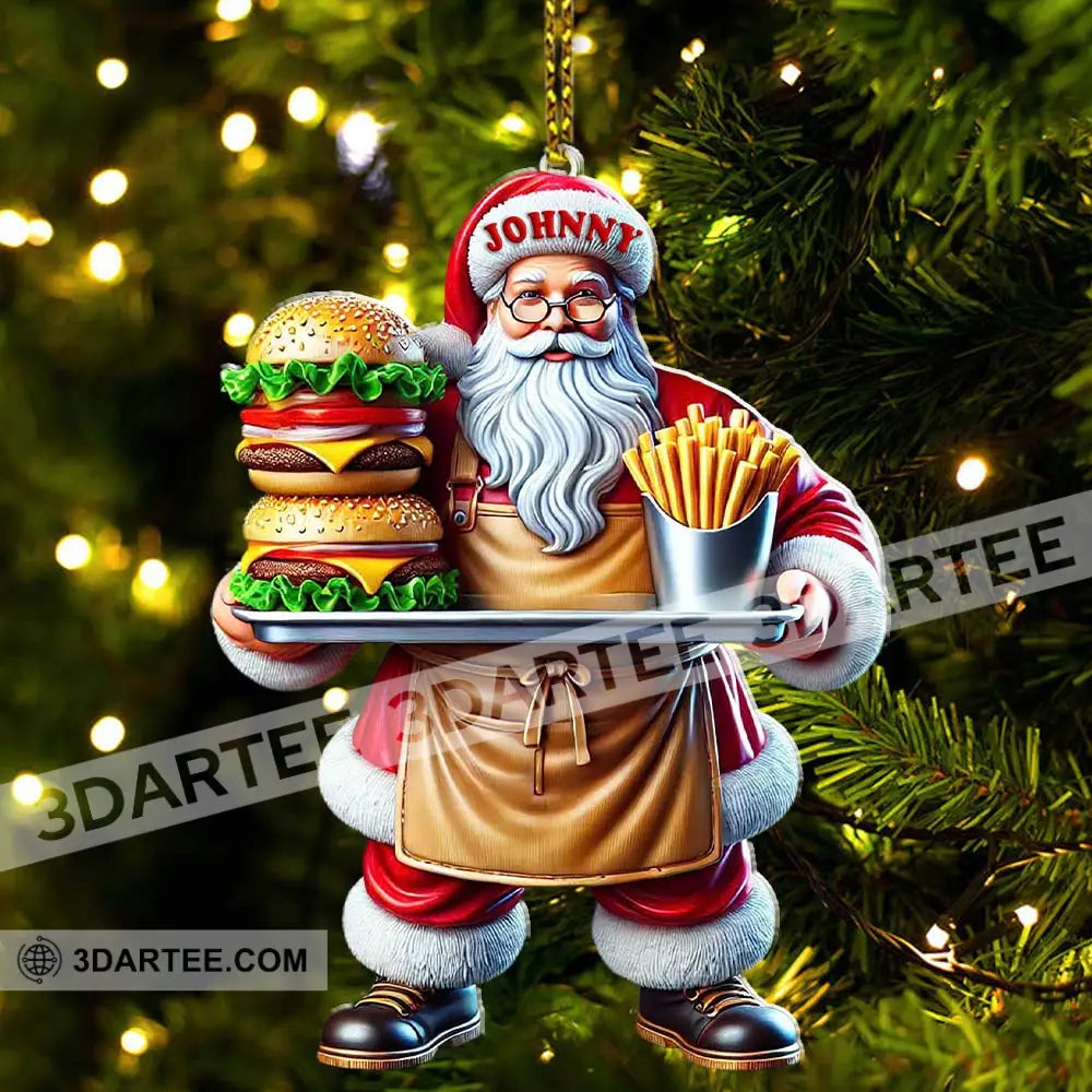 Custom Name Fast Food Santa Ornament Christmas Gift Decoration