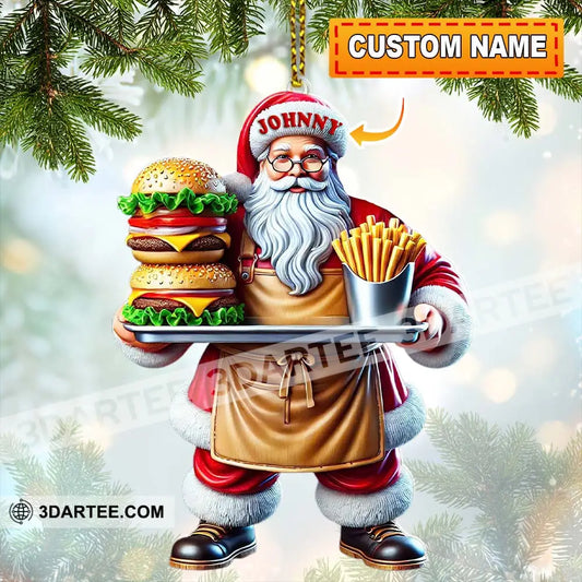 Custom Name Fast Food Santa Ornament Christmas Gift Decoration 3.54’’ / 1