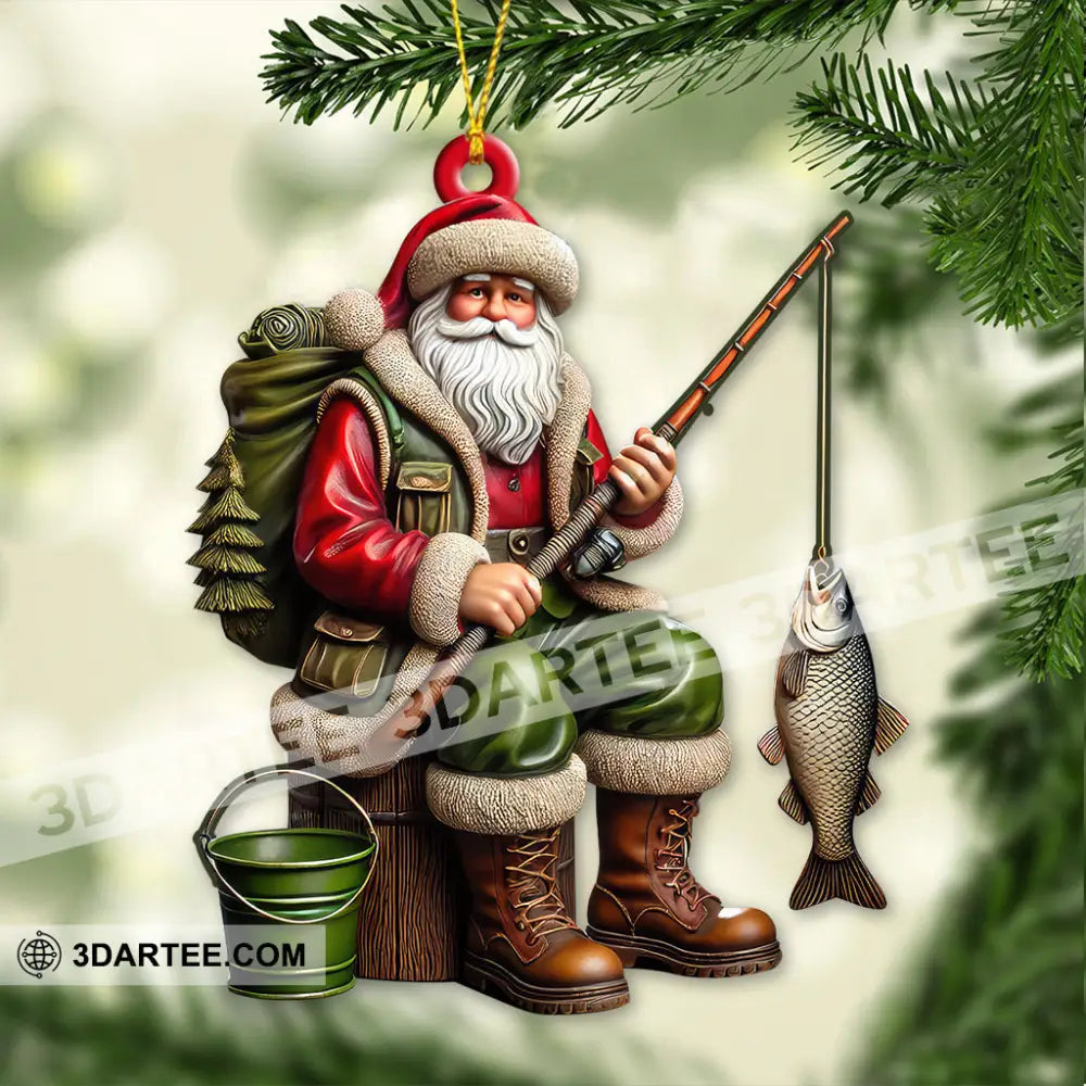 Custom Name Fishing Santa Ornament Christmas Gift 3.54’’ / 1