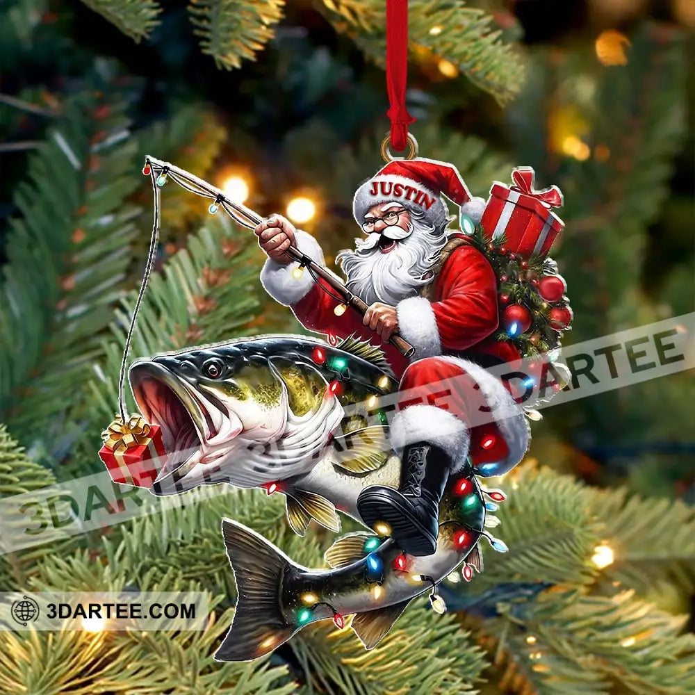 Custom Name Fishing Santa Ornament Christmas Gift