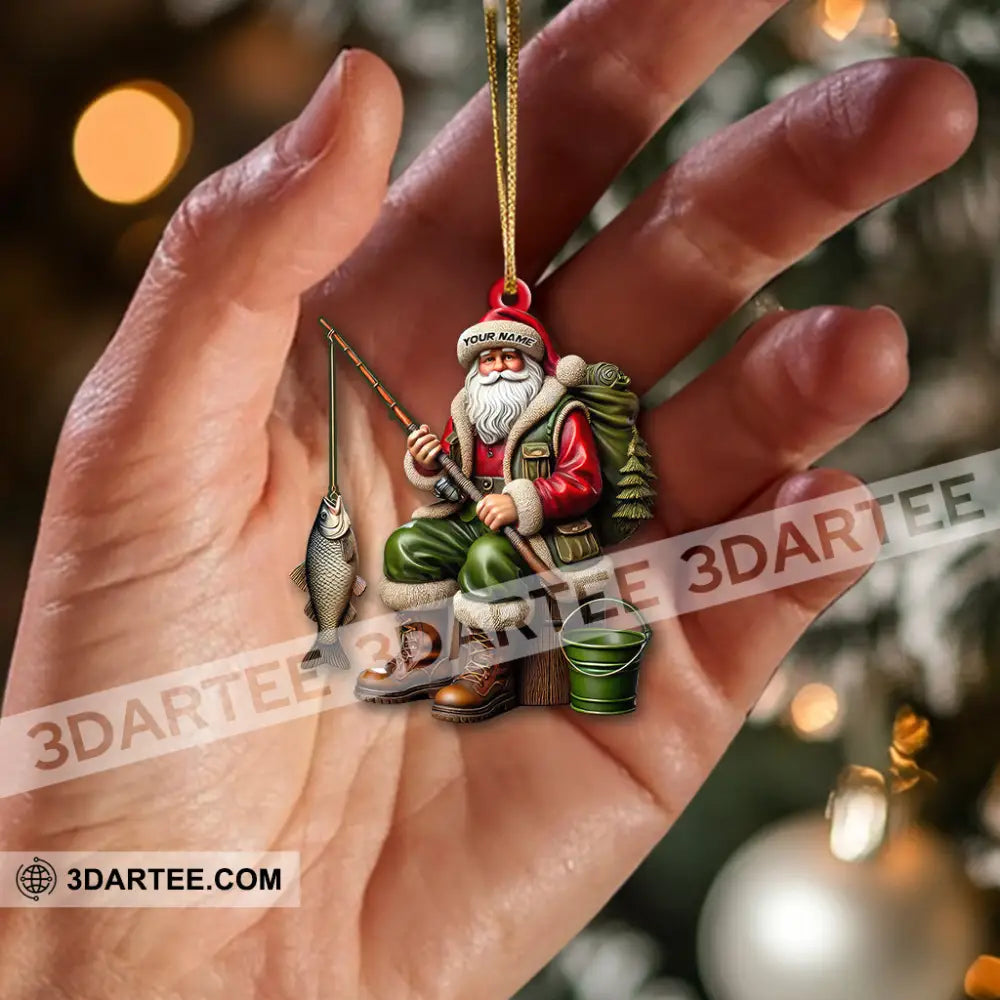 Custom Name Fishing Santa Ornament Christmas Gift