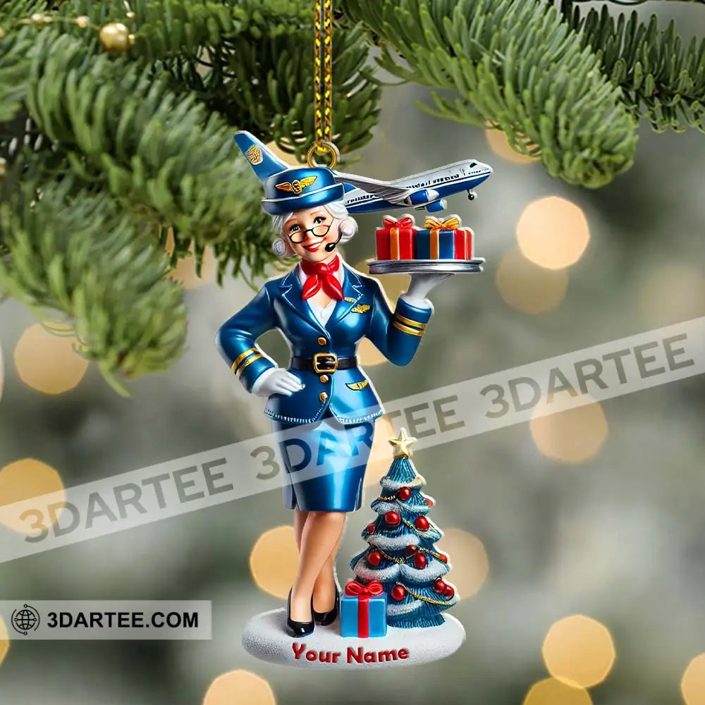 Custom Name Flight Attendant Santa Ornament Christmas Gift