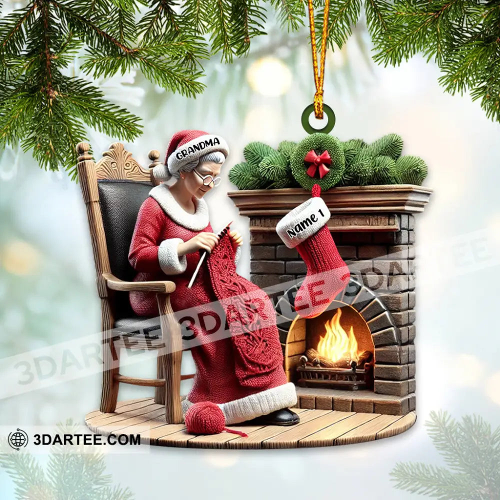 Custom Name Grandma And Kids Christmas Ornament Family Gift 3.54’’ / 1