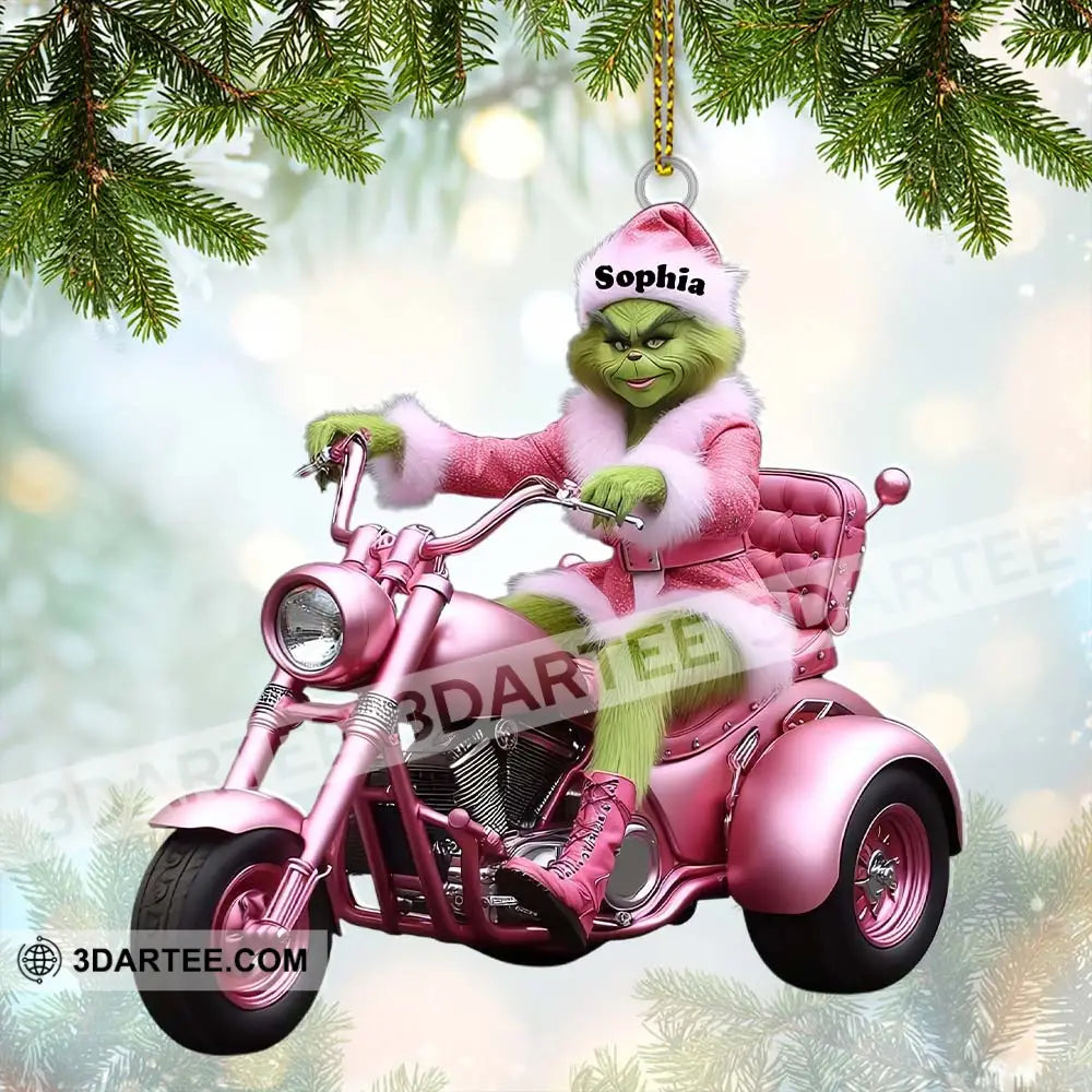 Custom Name Grinch Ornament Tricycle Motorcycle Christmas Gift Decoration 3.54’’ / 1