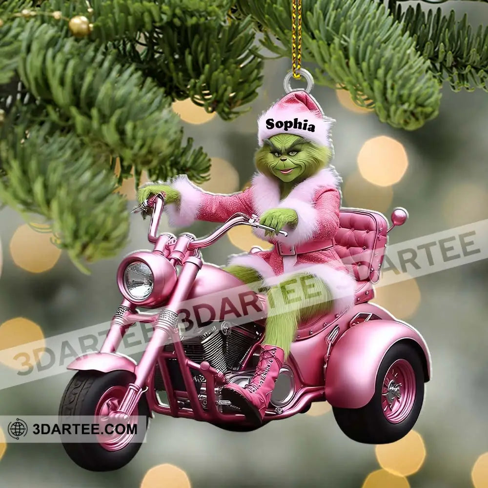 Custom Name Grinch Ornament Tricycle Motorcycle Christmas Gift Decoration