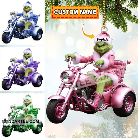 Custom Name Grinch Ornament Tricycle Motorcycle Christmas Gift Decoration