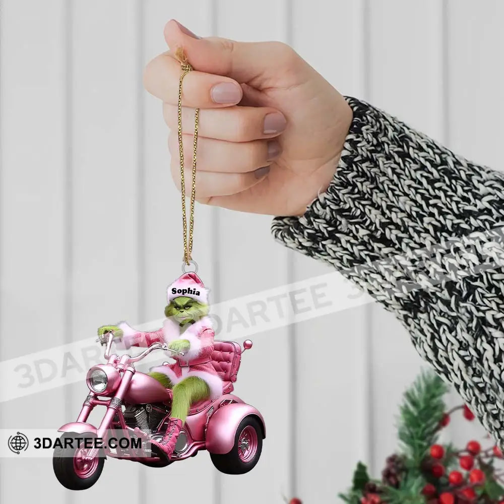 Custom Name Grinch Ornament Tricycle Motorcycle Christmas Gift Decoration