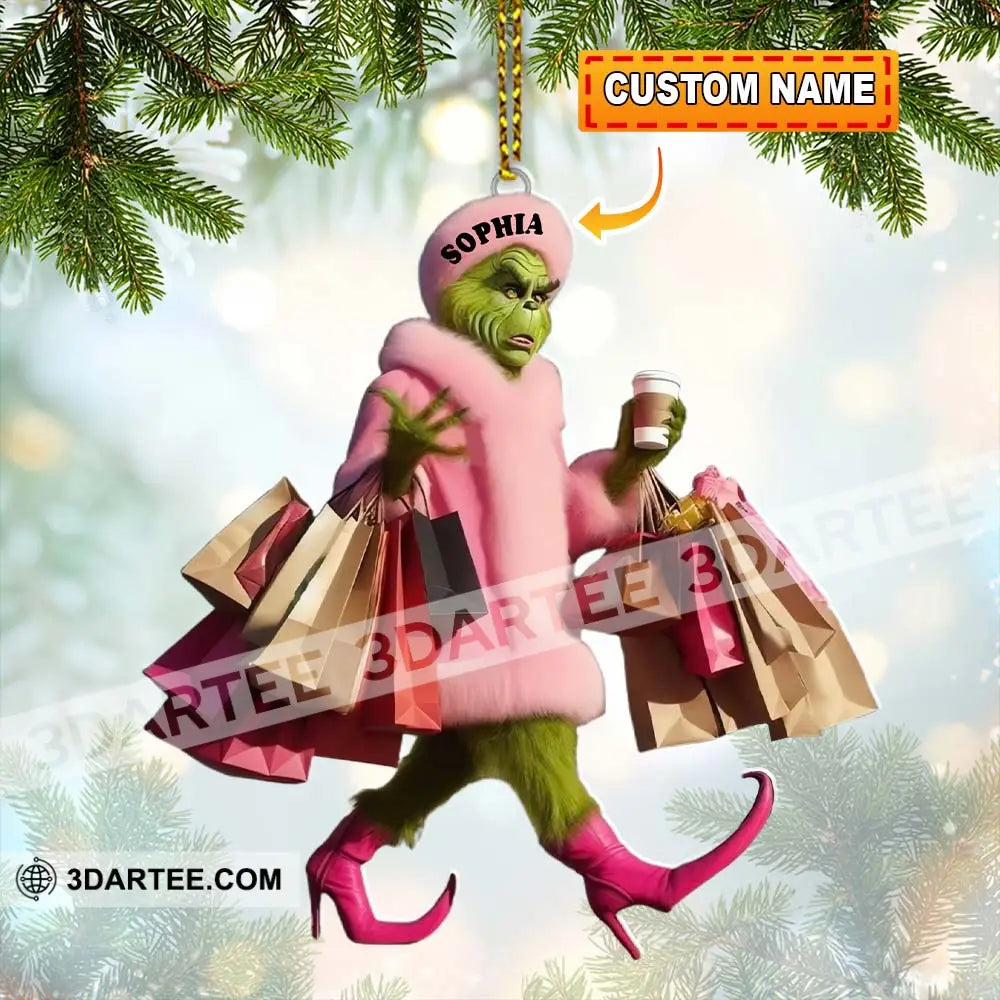 Custom Name Grinch Shopping Ornament Christmas Gift