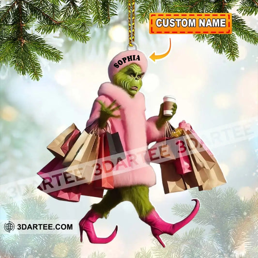 Custom Name Grinch Shopping Ornament Christmas Gift