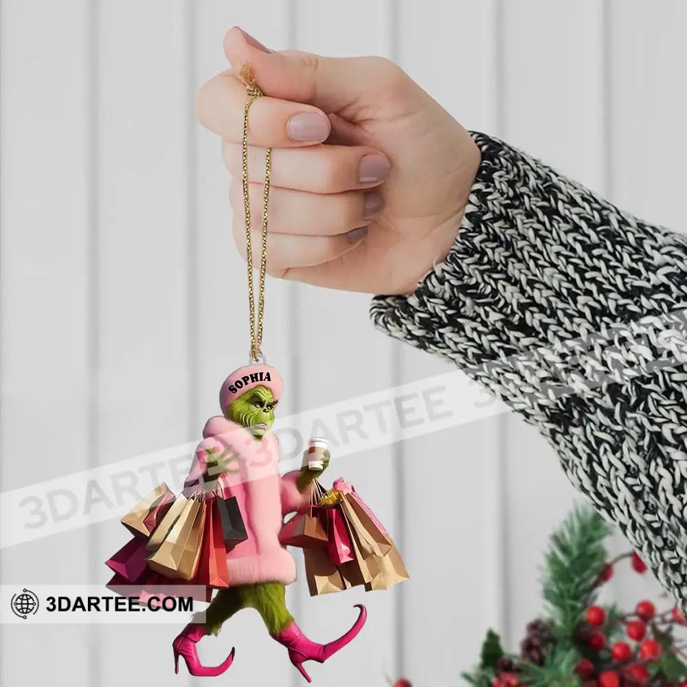 Custom Name Grinch Shopping Ornament Christmas Gift