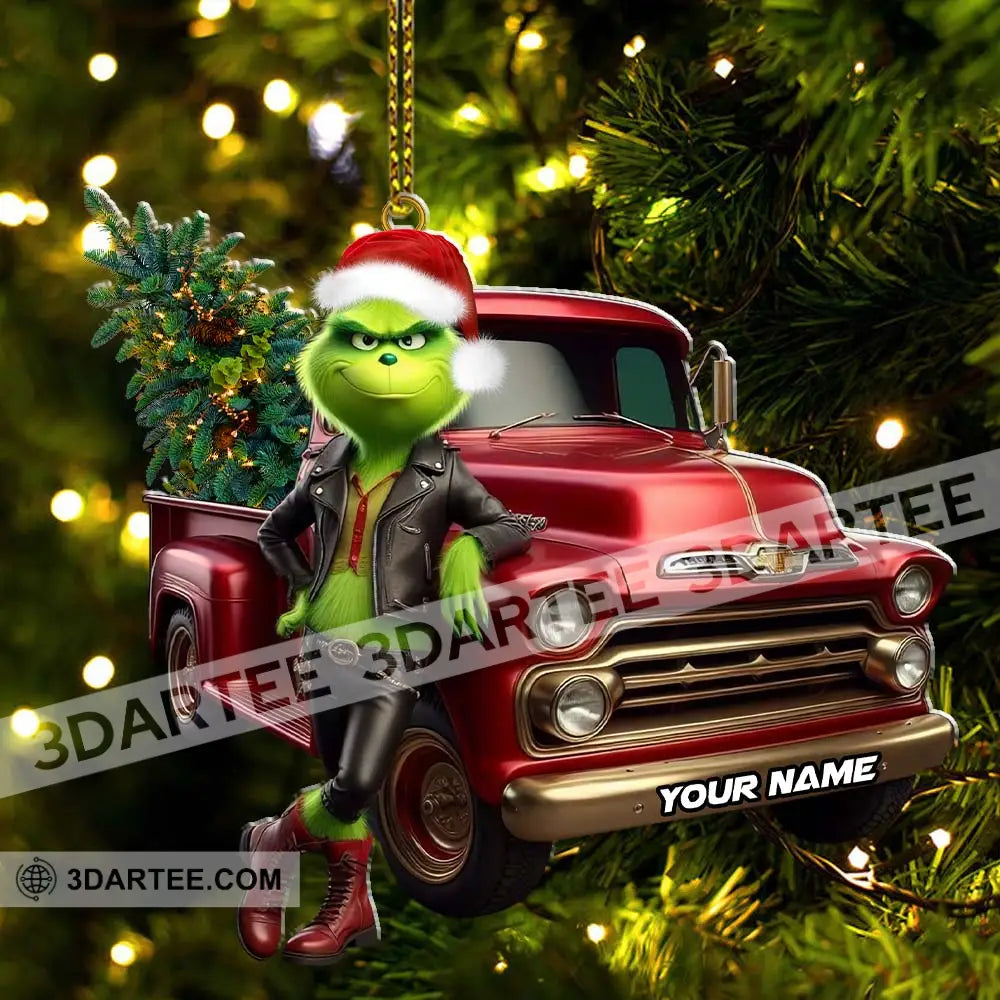 Custom Name Grinch Truck Ornament Christmas Gift Decor