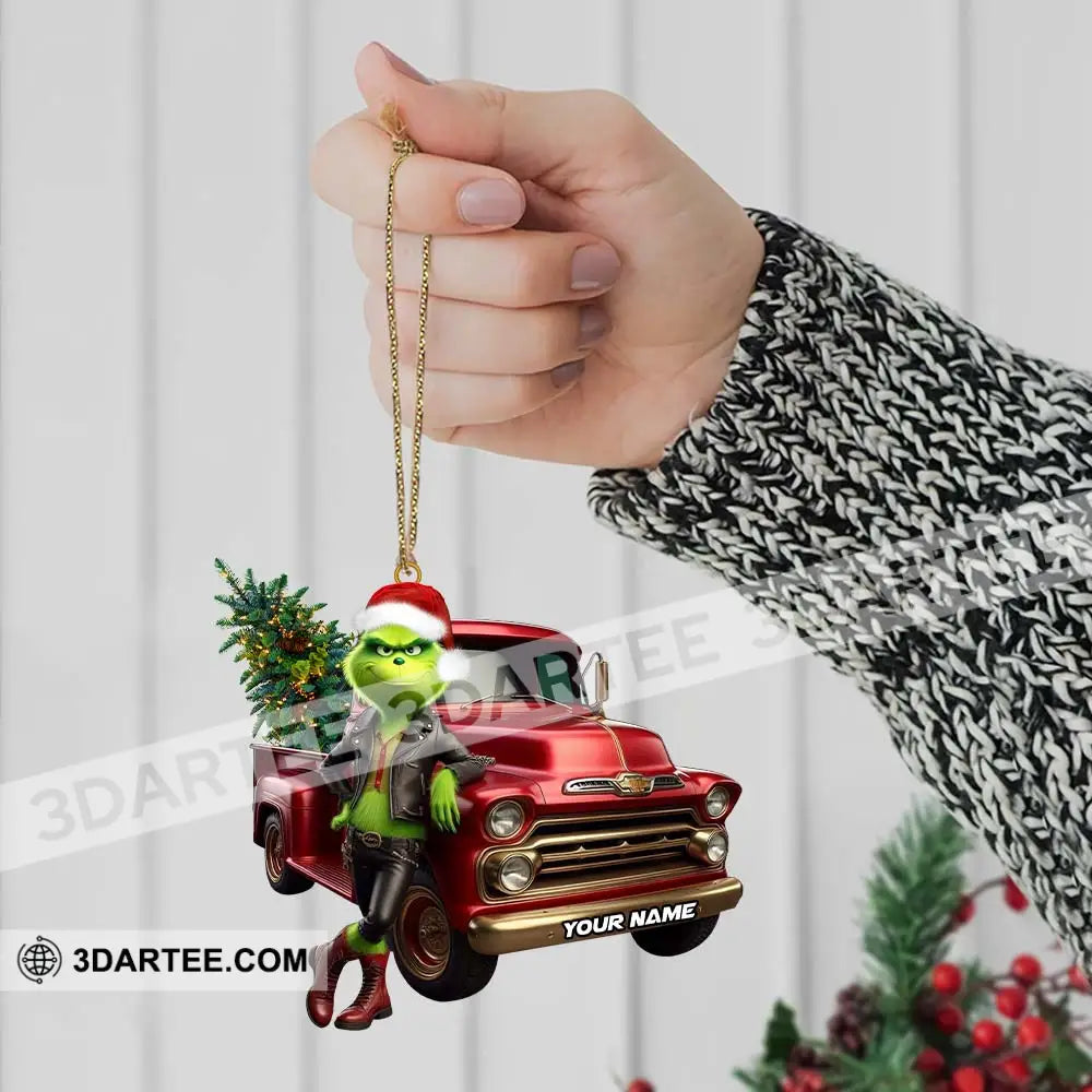 Custom Name Grinch Truck Ornament Christmas Gift Decor