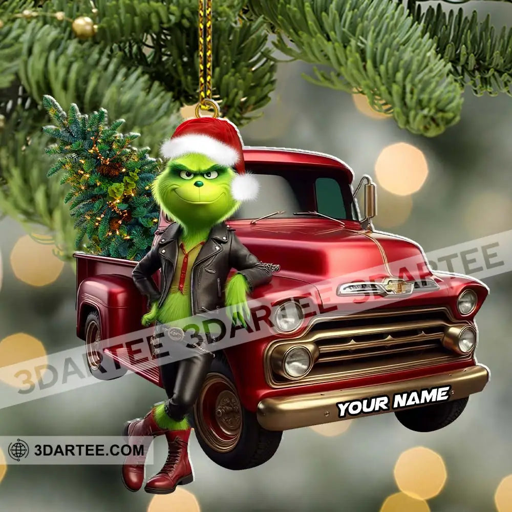 Custom Name Grinch Truck Ornament Christmas Gift Decor