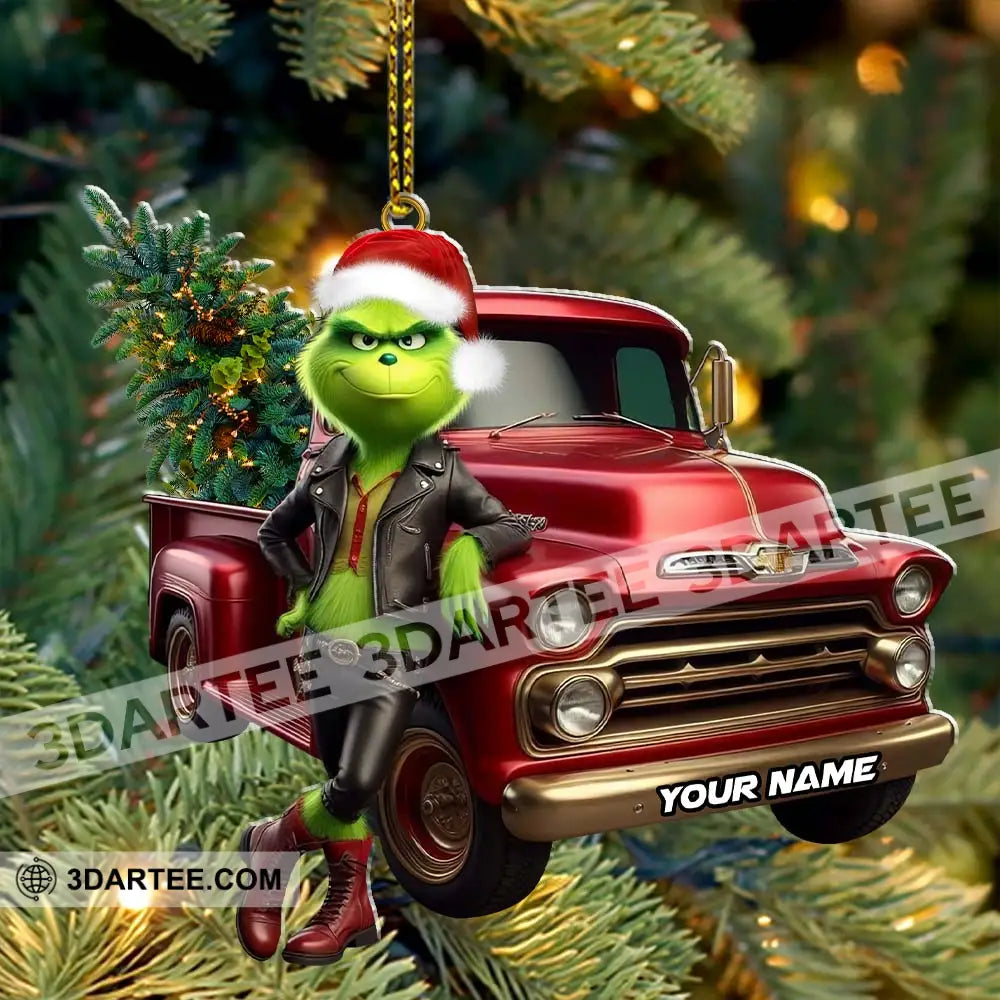 Custom Name Grinch Truck Ornament Christmas Gift Decor